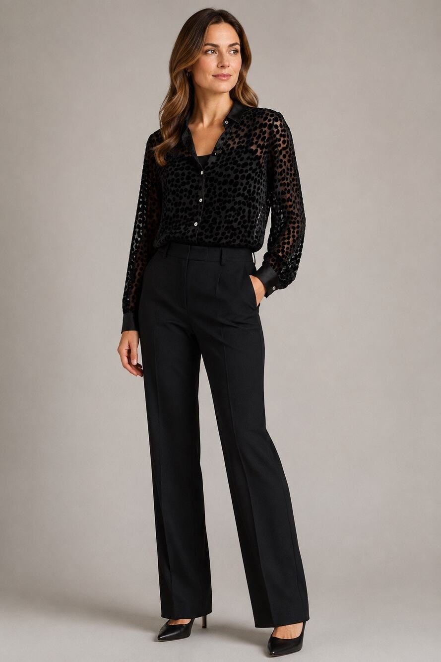 Vintage Ann Taylor Black Silk Rayon Velvet Burnout Polka Dot Blouse Size 6